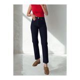 kotmodası Koyu Mavi Likralı Mom Fit Rahat Kesim Jean Kot Pantolon