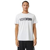 Koton 000 Erkek Beyaz Basic Spor Slogan Baskılı Bisiklet Yaka T-shirt