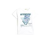 Koton 001 Erkek Çocuk Dinozor Baskılı Kısa Kollu Pamuklu Bisiklet Yaka Kırık Beyaz T-shirt