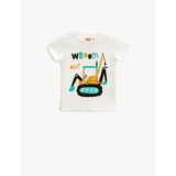 Koton 002 Erkek Bebek Ekru Bisiklet Yaka Kısa Kollu Kepçe Detaylı T-shirt