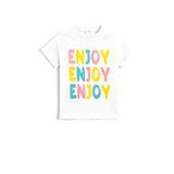 Koton 002 Kız Çocuk Kısa Kollu Simli Baskılı Bisiklet Yaka Pamuklu Ekru T-shirt