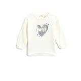 Koton 002 Kız Çocuk Ribbanalı Parlak Kalp Baskılı Bisiklet Yaka Ekru Sweatshirt
