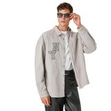 Koton 023 Erkek Oversize Cep Detaylı Uzun Kollu Gri Gömlek