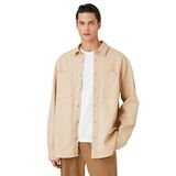Koton 050 Erkek Oversize Uzun Kollu Cep Detaylı Bej Gömlek