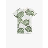Koton 05V Erkek Çocuk Haki Desenli Palmiye Baskılı Kısa Kollu Bisiklet Yaka T-shirt