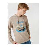 Koton 1KAM71813LK Gri Pamuklu Kapüşonlu Baskılı Uzun Kollu Erkek Sweatshirt
