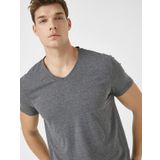 Koton 1YAM12138LK Erkek Kısa Kollu Basic Tişört, Koyu Gri, XS, Koyu Gri, XS