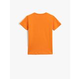 Koton 200 Erkek Çocuk Dinozor Baskılı Kısa Kollu Bisiklet Yaka Pamuklu Turuncu T-shirt