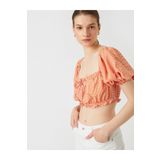 Koton 2SAK60189EW Crop Bluz Kare Yaka Balon Kollu