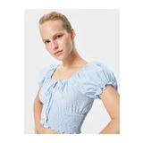 Koton 3SAK60448PW Balon Kollu Crop Poplin Kadın Bluz