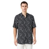 Koton 3SAM60006HW Siyah Desenli 9D9 Erkek Woven Tops Pamuk Gömlek
