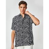 Koton 3SAM60149HW 9d9 Siyah Desenli Erkek Viskoz Woven Tops Gömlek - 2XL