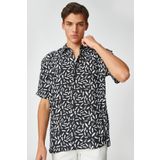 Koton 3SAM60149HW 9D9 Siyah Desenli Viskoz Woven Tops Erkek Gömlek