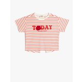 Koton 3SKG10109AK Kırmızı Çizgili Bisiklet Yaka Kız Çocuk T-shirt