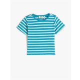 Koton 3SKG10152AK 6S4 Mavi Çizgili Kız Çocuk Viskoz Jersey Kısa Kollu T-Shirt