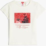 Koton 3SKG10197AK 010 Ekru Kız Çocuk Pamuk Jersey Kısa Kollu T-Shirt