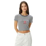 Koton 4SAL10072IK Gri Çizgili Crop Kadın T-shirt