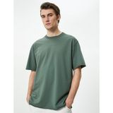Koton 4SAM10270HK 824 Yeşil Pamuk Jersey Kısa Kollu Basic Erkek T-shirt