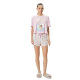 Koton 4SLK40014MK Pembe Çizgili Disney Lisanslı Kadın Pijama Takımı