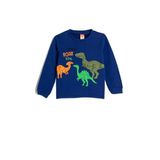 Koton 4SMB10046TK Saks Mavi Dinozor Baskılı Erkek Bebek Sweatshirt
