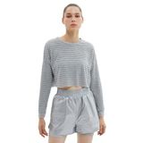 Koton 4WAK10107NK Gri Delikli Crop Kadın T-shirt