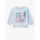Koton 4WKG10325AK Turkuaz Baskılı Kız Çocuk Sweatshirt