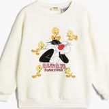 Koton 4WKG10664AK Looney Tunes Baskılı Beyaz Bisiklet Yaka Çocuk Sweatshirt