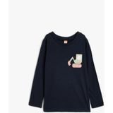 Koton 5Wmb10192Tk 704 Lacivert Erkek Bebek Pamuk Jersey Sweatshirt - Beyaz - 6 - 12 Ay