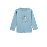 Koton 600 Erkek Çocuk Dinozor Baskılı Uzun Kollu Bisiklet Yaka Açık İndigo T-shirt