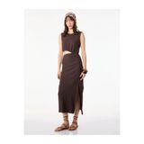 Koton 6SAL80007IK Midi Slip Kahverengi Kadın Elbise