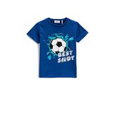 Koton 969 Erkek Çocuk T-shirt Kısa Kollu Bisiklet Yaka Futbol Baskılı Saks Mavi
