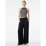 Koton Aerobin Kumaş Beli Lastikli Geniş Paça Saten Pantolon - Siyah - Regular - 38