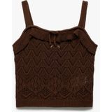 Koton Ajurlu Kare Yaka Fırfır Detaylı Fiyonklu Crop Triko Atlet - Kahve - 9 - 10 Yaş
