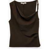 Koton Aksesuarlı Drape Detaylı Kolsuz Asimetrik Degaje Yaka Bluz - Kahve - 42