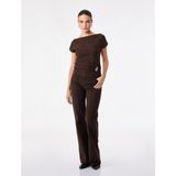 Koton Aksesuarlı Slim Fit Pamuklu Kayık Yaka Kolsuz Floral Dokulu Asimetrik Bluz - XL - Kahve