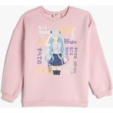 Koton Anime Baskılı Sweatshirt Bisiklet Yaka Uzun Kollu Pamuklu - Pembe - 5 - 6 Yaş