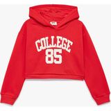 Koton Aplike Detaylı Kırmızı Kapüşonlu Crop Sweatshirt Kız Çocuklar İçin Uzun Kollu Rahat Fit - 13 - 14 Yaş