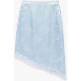 Koton Asimetrik Dantel Detaylı Viskon Saten Midi Etek - Mavi - 42