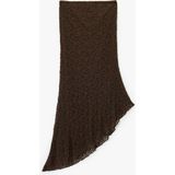 Koton Asimetrik Kesim Slim Fit Midi Dantelli Etek - Kahve