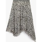 Koton Asimetrik Kesim Slim Fit Midi Leopar Etek - Ekru