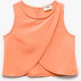 Koton Asimetrik Kesim Yuvarlak Yaka Keten Karışımlı Kolsuz Bluz - Pembe - 6 - 7 Yaş