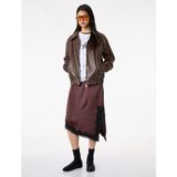 Koton Asimetrik Slim Fit Dantel Detaylı Saten Midi Etek - Kahve - 36
