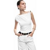 Koton Asimetrik Yaka Aksesuarlı Kolsuz Bluz - Beyaz - XL