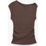 Koton Asimetrik Yaka Kolsuz Viskon Karışımlı Dokulu Crop Bluz - Kahve - 13 - 14 Yaş