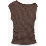 Koton Asimetrik Yaka Kolsuz Viskon Karışımlı Dokulu Crop Bluz - Kahve - 13 - 14 Yaş