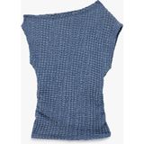 Koton Asimetrik Yaka Kolsuz Viskon Karışımlı Dokulu Crop Bluz - Lacivert - 7 - 8 Yaş