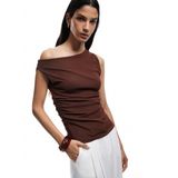 Koton Asimetrik Yaka Slim Fit Kolsuz Drapeli Bluz