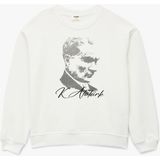 Koton Atatürk Baskılı Uzun Kollu Pamuklu Sweatshirt Kız Çocuk Ekru Renkli Rahat Tasarım - 13 - 14 Yaş