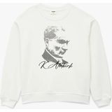 Koton Atatürk Baskılı Uzun Kollu Pamuklu Sweatshirt Kız Çocuk Ekru Renkli Rahat Tasarım - 13 - 14 Yaş