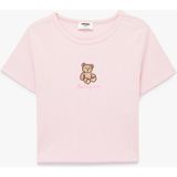Koton Ayıcık Nakışlı Kısa Kollu Bisiklet Yaka Pamuklu Tişört - Pembe - 9 - 10 Yaş